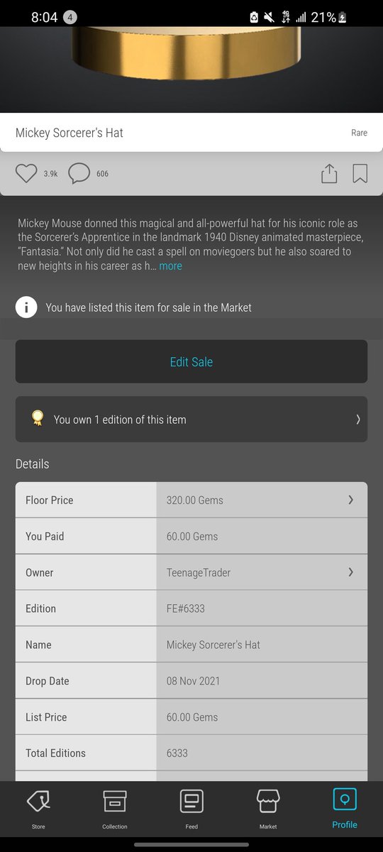 !!SELLING!! #6333 
Last miny of Mickeys Hat #VeVeCommunity 
#VeVecollectibles #veve