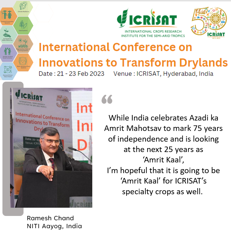 ICRISAT's tweet photo. Prof Ramesh Chand (@Ramesh_ChandDr), member @NITIAayog addressed the gathering and congratulated ICRISAT for its 50 years journey. https://t.co/tELsb2ECvT