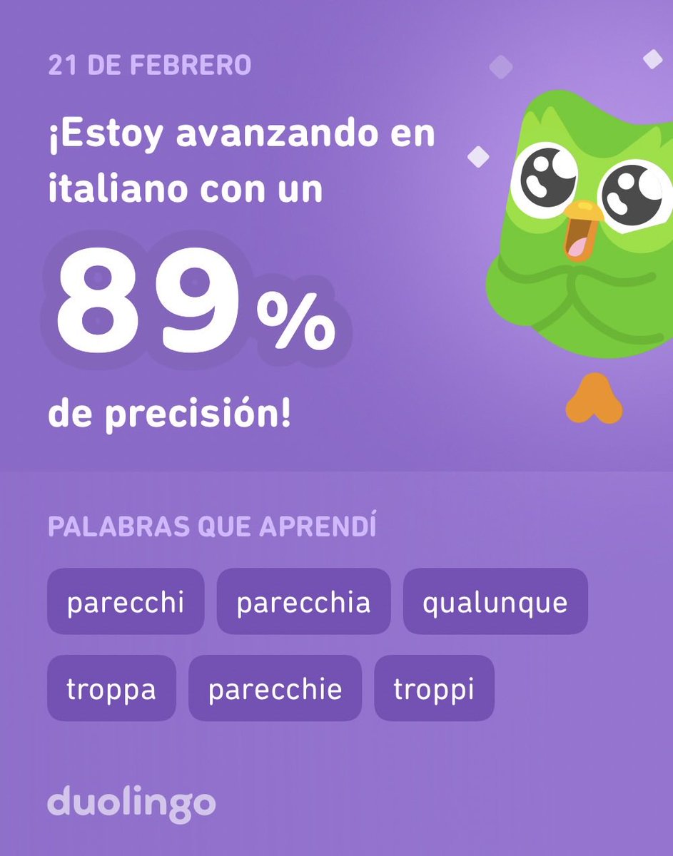 ¡Estoy aprendiendo italiano en Duolingo! Es gratis, divertido y efectivo.