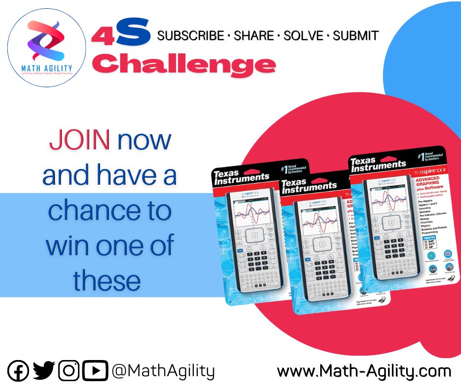 MathAgility's tweet photo. #MathAgility #4SChallenge Day 2
Make sure to visit this link for the full mechanics https://t.co/SpQlj3kmIv
Submit your answer using this form https://t.co/h8Wo26Czbj
Each submission of the math solution is equivalent to one entry. Only one entry per day is allowed. https://t.co/GNVHMQCKYf