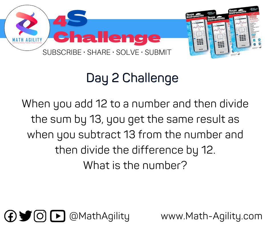 MathAgility's tweet photo. #MathAgility #4SChallenge Day 2
Make sure to visit this link for the full mechanics https://t.co/SpQlj3kmIv
Submit your answer using this form https://t.co/h8Wo26Czbj
Each submission of the math solution is equivalent to one entry. Only one entry per day is allowed. https://t.co/GNVHMQCKYf