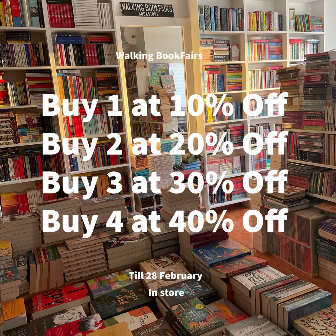 February at Walking BookFairs is all about LOVE for BOOKS ✨

Buy 1 at 10% Off
Buy 2 at 20% Off
Buy 3 at 30% Off
Buy 4 (And More) at 40% Off

In store till 28 February. Visit us (11 to 8 Tuesday to Sunday) to shop ✨

#OfferAlert #Bhubaneswar #ReadMoreBooks