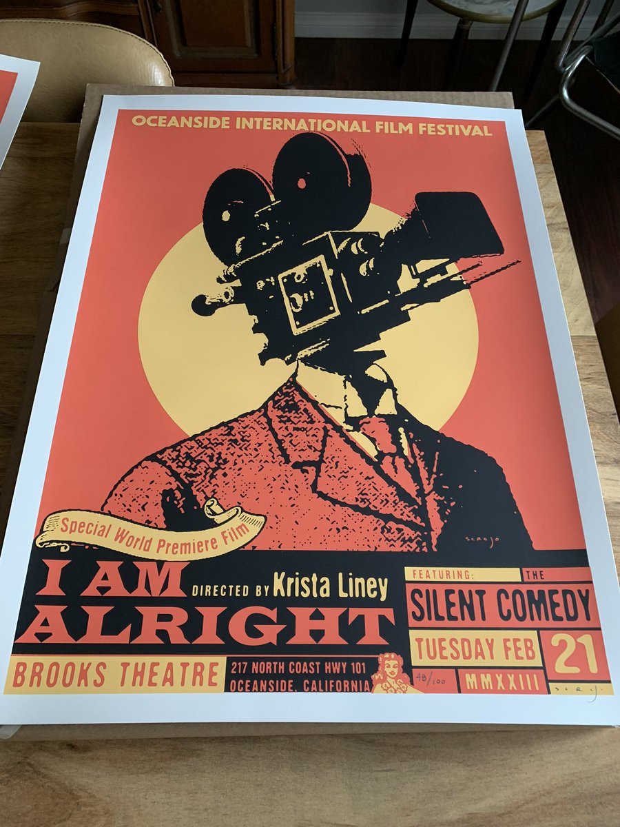 Attendees of our opening night #RedCarpet Ceremony tomorrow at The Brooks will be able to purchase these special #LimitedEditionPrints to commemorate the world premiere of I AM ALRIGHT, designed by the one and only #Scrojo! Osidefilm.org/buy-tickets/ #OIFF2023