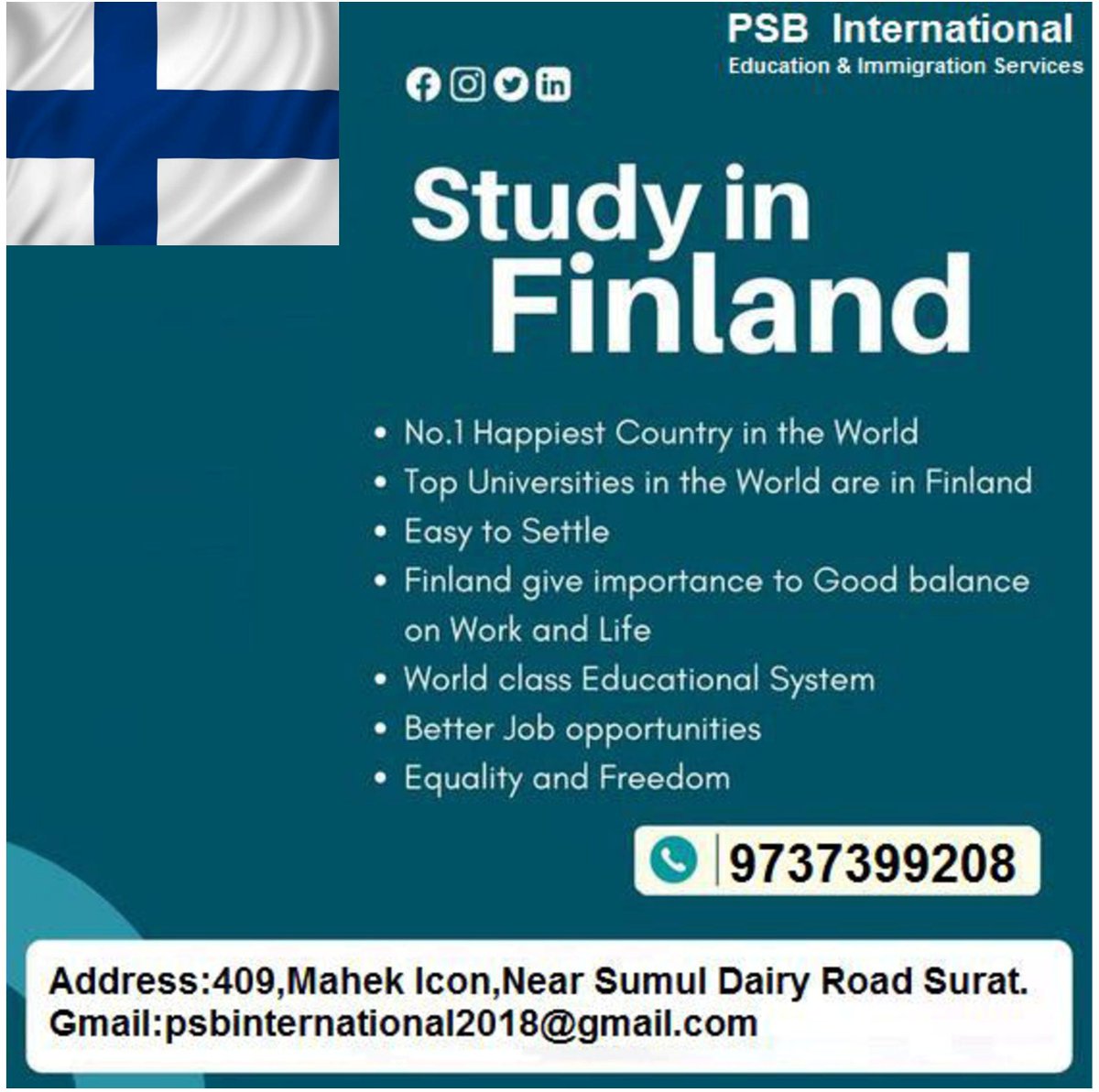 PSBInternation2's tweet image. #Finland#studyabroad#happiestcountry#studygap#
#WithoutIELTS#worldsafecountry#lifesturningpoint#
#besteducation#EasyFly#easytosettle#
#fasterprocess#
#psbinternational#easyprocess#betterlife#
