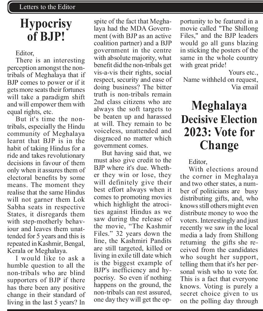 Banphira2's tweet photo. @T7NEWS1 Woke up today to read this piece of writing which exposes the @BJP4Meghalaya and gives them a reality check big time for being double faced. But can @AITC4Meghalaya @nppmeghalaya @INCMeghalaya @abhishekaitc face the onslought of BJP's muscle power? https://t.co/aWGlhPBJgN