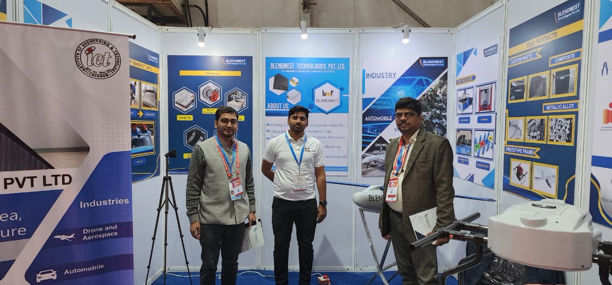 NNFIET's tweet image. #Blendmest_Technology working on #Drones and #EVs sector making frames &amp;amp; other products of composite material. Strength ⬆️ &amp;amp; weight⬇️. Build many business connections in #UPGIS23. Good going Shivam &amp;amp; Aman, founders of #Blendmest Tech. Directors of #NNF appreciated work of team.
