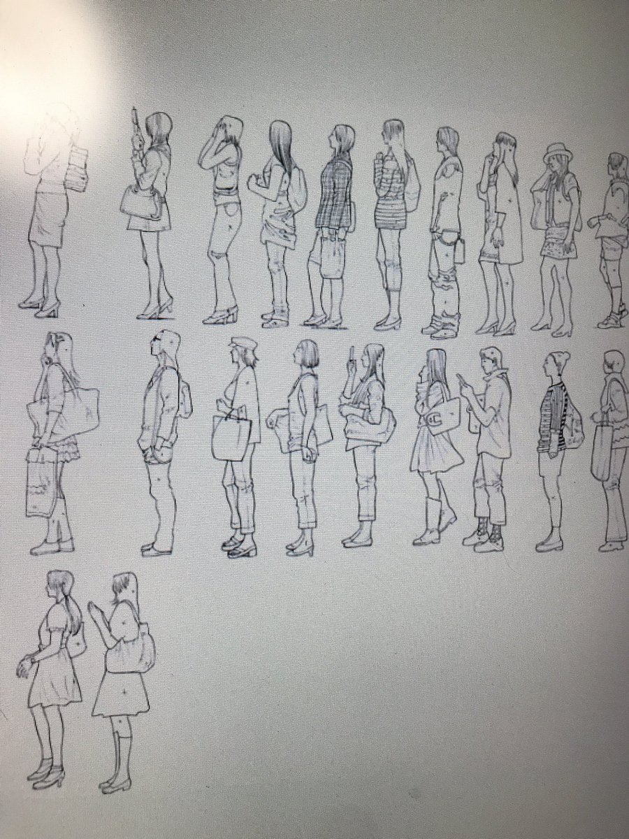 小さいモブは後から足りない部分にあらかじめ描いておいたモブを足してもらったりします。 