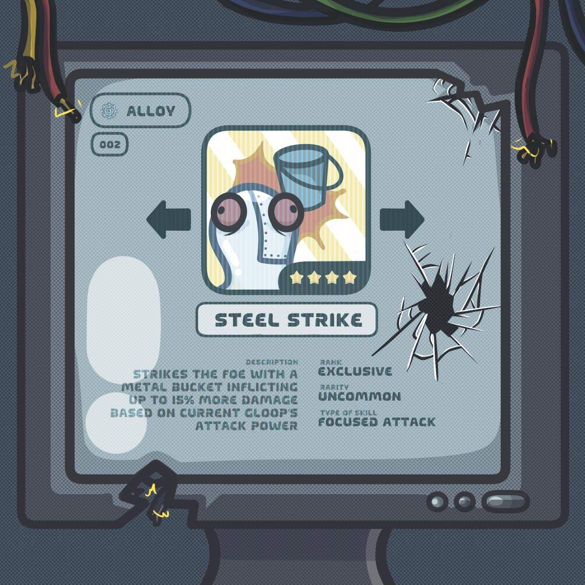 dysglopia's tweet photo. โจ GLOOP SKILLS : STEELSTRIKE โจ
With Alloy's Steel Strike, it can strike the foe with a metal bucket inflicting up to 15% more damage based on current Gloop's attack power! โก
Rank: Exclusive
Rarity: Uncommon
Type of skill: Focused Attack
#Dysglopia #GloopSkills #Gloops https://t.co/T3QcAGgI9R