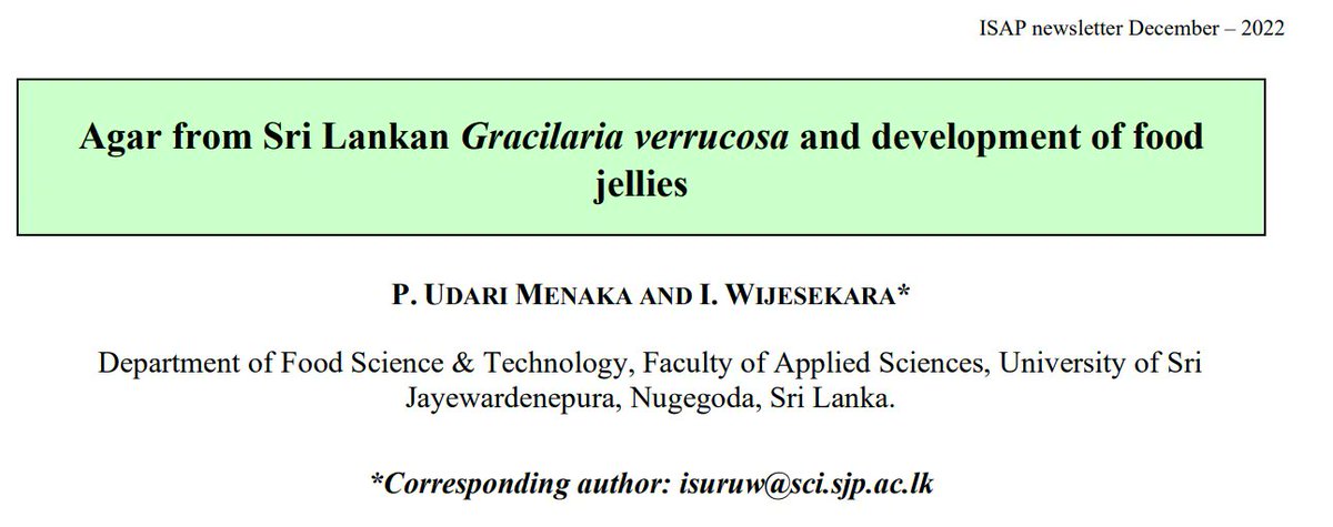 Gracilaria verrucosa /Ceylon Moss can be used to make 'food jellies' /'Gummies' without  gelatin.
Read  to find out how it affects colour, taste, texture and smell of the final product. 
buff.ly/3inemgf 
#seaweed #macroalage #alage #appliedphycology #isap