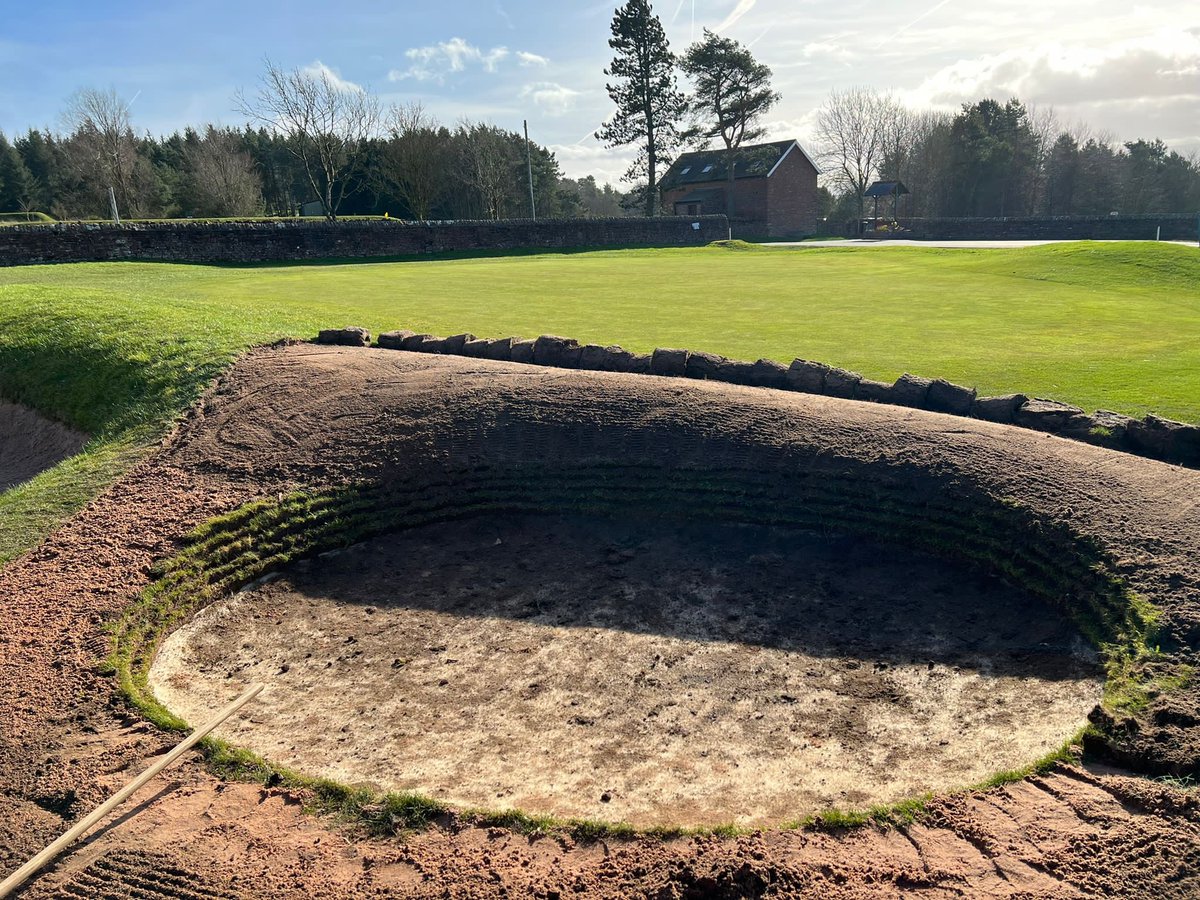 DStrong1890's tweet photo. Work completed on the 4th bunker @PenrithGolfUK  the old damaged liner removed and replaced. Great to be restoring bunkers again. https://t.co/1MoZl6GxWJ