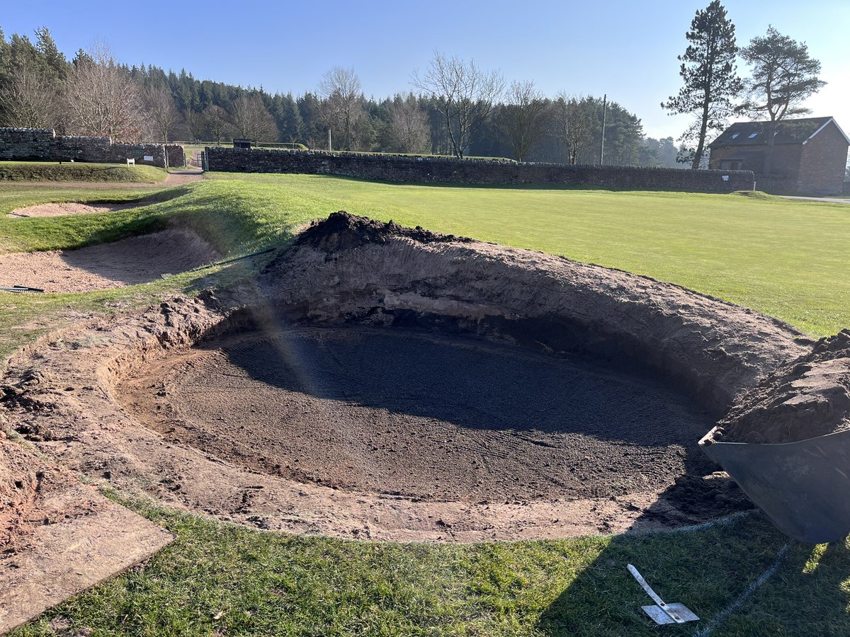 DStrong1890's tweet photo. Work completed on the 4th bunker @PenrithGolfUK  the old damaged liner removed and replaced. Great to be restoring bunkers again. https://t.co/1MoZl6GxWJ