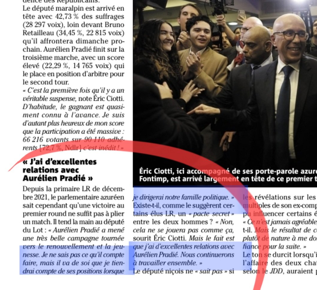 Au sujet du 'peu d'élégance' d'@ECiotti évoqué par @AurelienPradie (tweetprecedent) au sujet du seul SMS reçu de lui samedi matin dernier, retour sur le lendemain du 1er tour (6/12) de la présidentielle #LR...avec un article de Nice-Matin  #OnSeSouvient