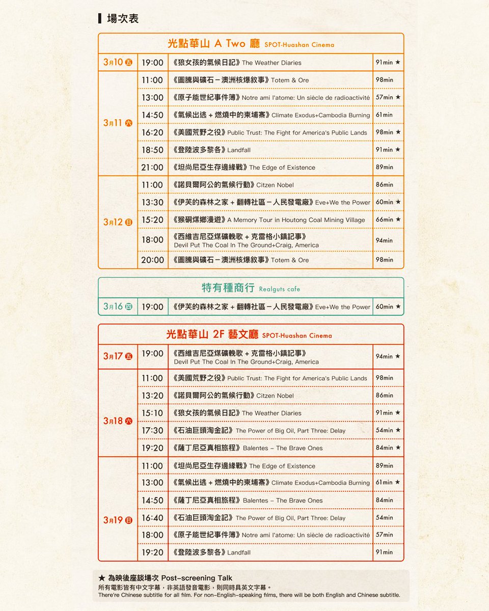 gcaataiwan's tweet photo. Climate Tipping Point Film Festival.

For more information, please check our website.
https://t.co/julG4029Mj

Date: 3/10－3/19
Venue: SPOT-Huashan cinema, Realguts cafe https://t.co/Abd6rJOfDU