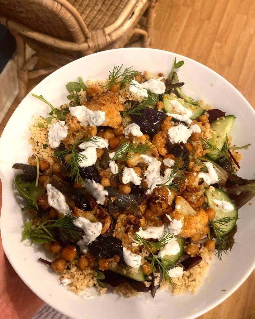 Morning! If you’re looking for something healthy and filling for your lunch, come try our Roast Cauliflower &amp; Chickpea Salad with a Greek Yoghurt and Dill Dressing. Have in or take away. Xxx instagr.am/p/Co63fByIUR2/