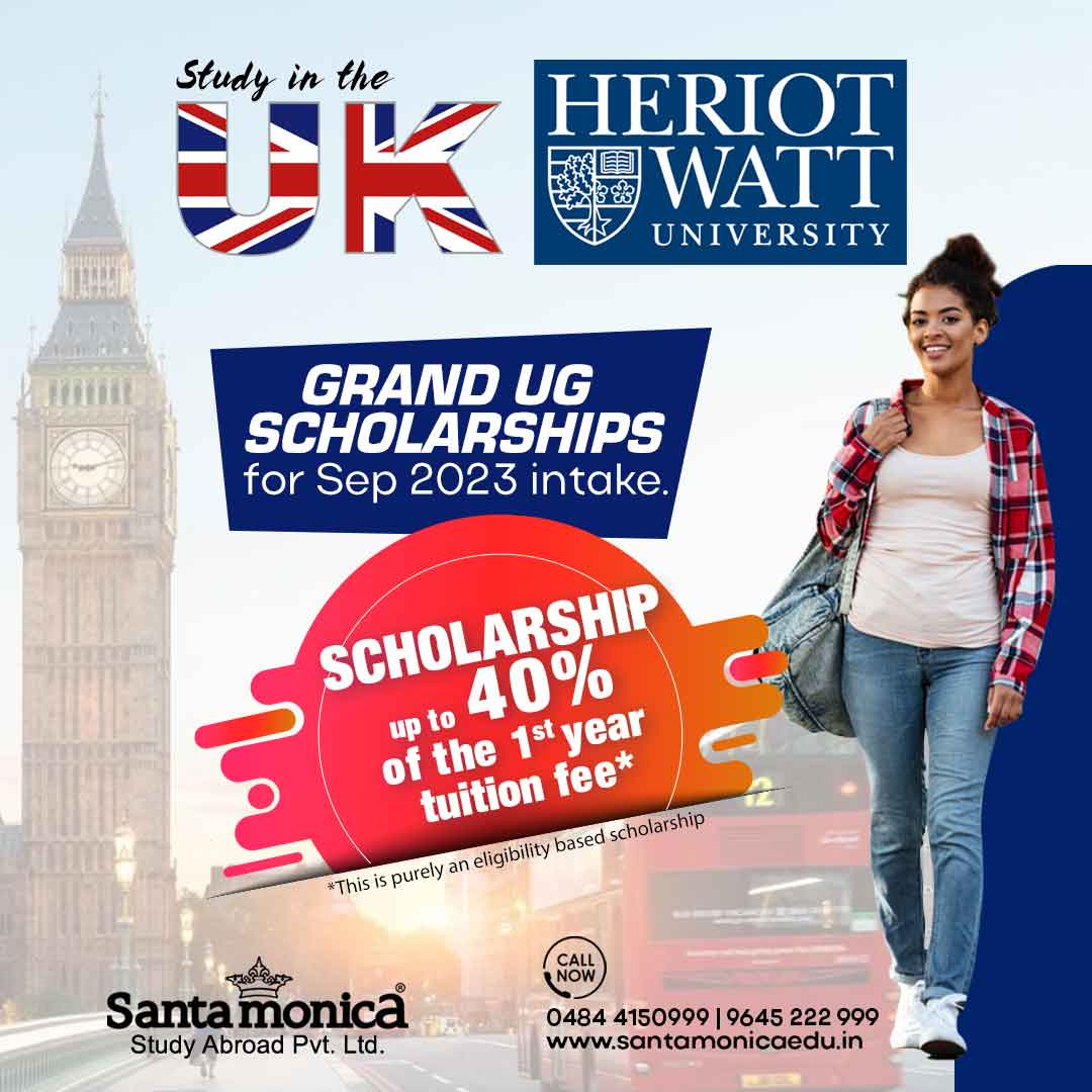 Study in the UK at Heriot-Watt University <a href="/HeriotWattUni/">Heriot-Watt University</a> . Avail Scholarships up to 40%* of the 1st year tuition fee. Contact Santamonica Study Abroad to Apply! Call  +91 9645 222 999
#santamonicastudyabroad #studyinuk #studyinuk2023 #heriotwattuniversity #studyabroadscholarship
