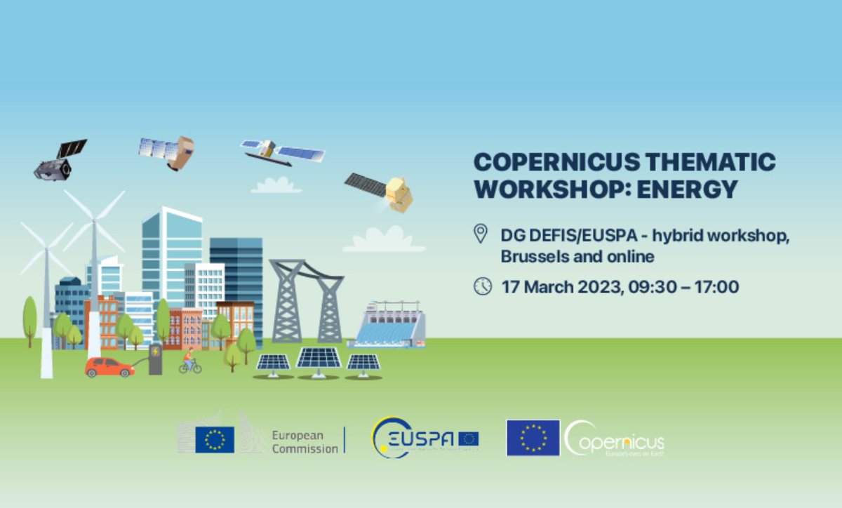 📅Save the date: 17 March, new Copernicus Workshop!

This session in Brussels &amp; online will focus on the Energy Sector and how <a href="/CopernicusEU/">Copernicus EU</a> data helps deliver secure, sustainable and affordable energy to citizens &amp; businesses.

More info &amp; registrations: euspa.europa.eu/newsroom/news/…