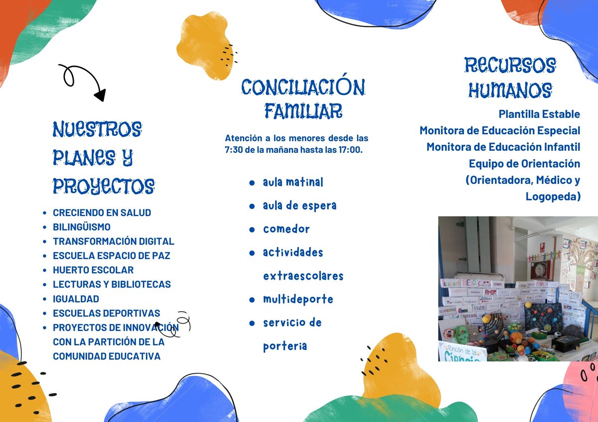 Comienza el proceso de admisión de alumnado para el curso 2023-24. 
Puertas abiertas durante los meses de febrero y marzo de 9:00 a 14:00. Por las tardes bajo cita previa.