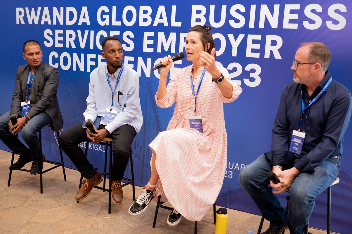 Happening now in the Rwanda #GBS Employer Conference is an insightful panel with @TekExperts_RW’s Gary Bennett, Zatec's Moise Ntwari, CCI's Victor Sen and Code of Africa's Anja Schloesser on the experience of #GBS employers in Rwanda.

#GBSinRw
#InvestInRwanda
#InvestwithImpact