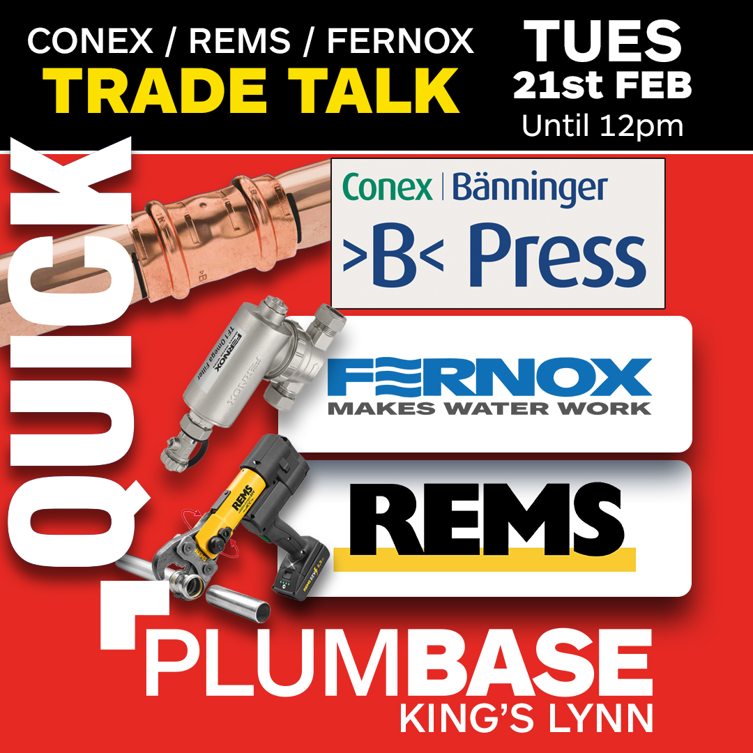 plumbaseuk's tweet photo. Plumbase King's Lynn are hosting a trade talk event with CONEX B-Press fittings, FERNOX water treatment and REMS tools today. Pancakes available! With prizes and and special offers. #Plumbing #Copper #Fittings #Tools #Heating https://t.co/s8ISxZgiLo