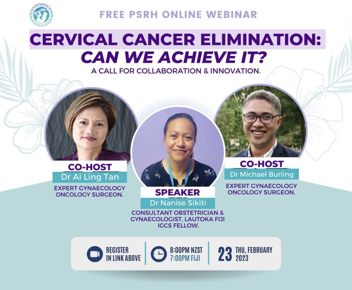 PacificPsrh's tweet photo. Kia ora &amp; Pacific greetings

You are invited to a Zoom webinar.
When: Feb 23, 2023 08:00 PM Auckland, Wellington
Topic: Cervical Cancer Elimination: Can we achieve it? A call for collaboration and innovation

Please Register in advance:
https://t.co/wj5PDmkfry https://t.co/qW5wHpkuyU
