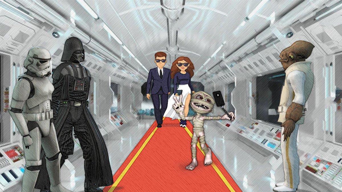 LilMummy7's tweet photo. Darth Vader:  Which type of stars always wear glasses in space? 
Admiral Ackbar: Movie stars! 
#chatGPT #AI #readersdigest #space #starwars #darthvader #movie #fanart #lilmummy #gaming #jokes #follow #cr #influencer #art #love #NFTdrops #NFT #nftart #NFTartist #NFTCommunity https://t.co/7tTPPHb8Lv