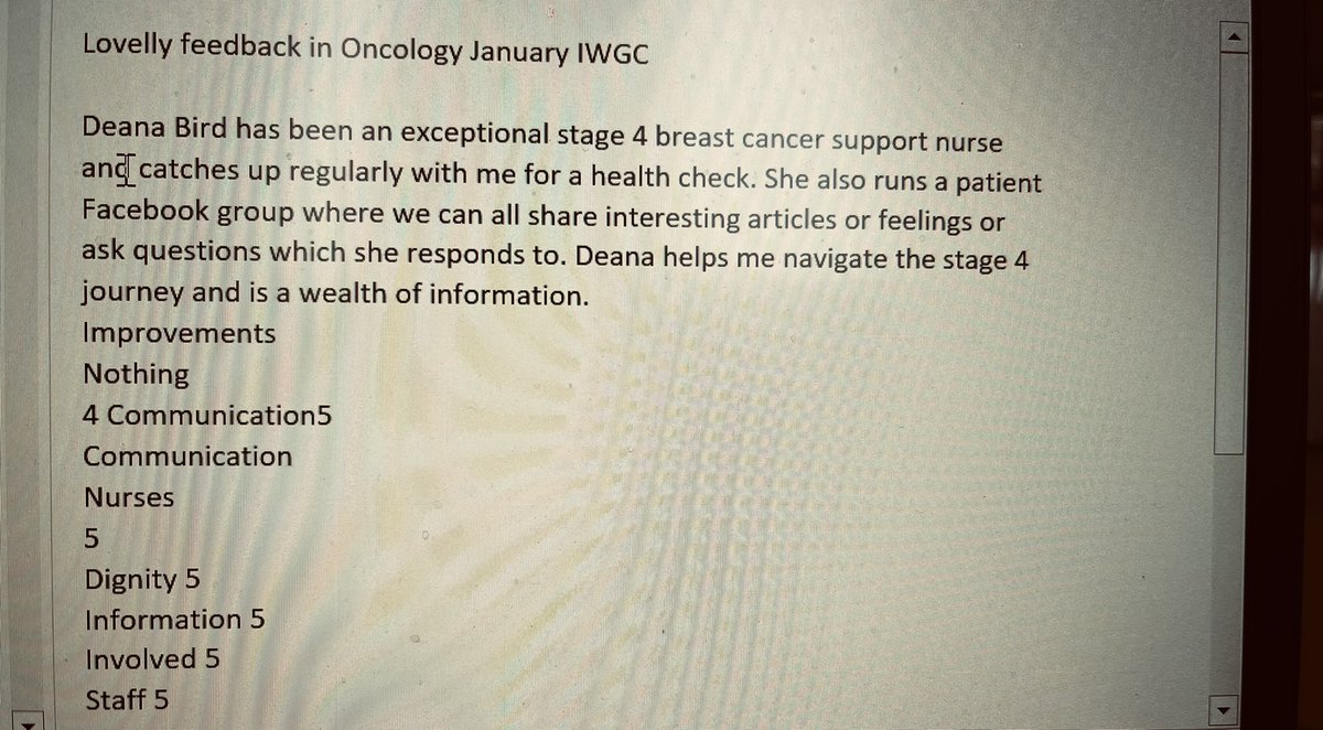 Lovely feedback from one of our patients for @Deana69120562 @bhr_sbc on @iwgc @BHRUT_NHS @ClarabelleBail1 @MacmillanLondon #TeamWork