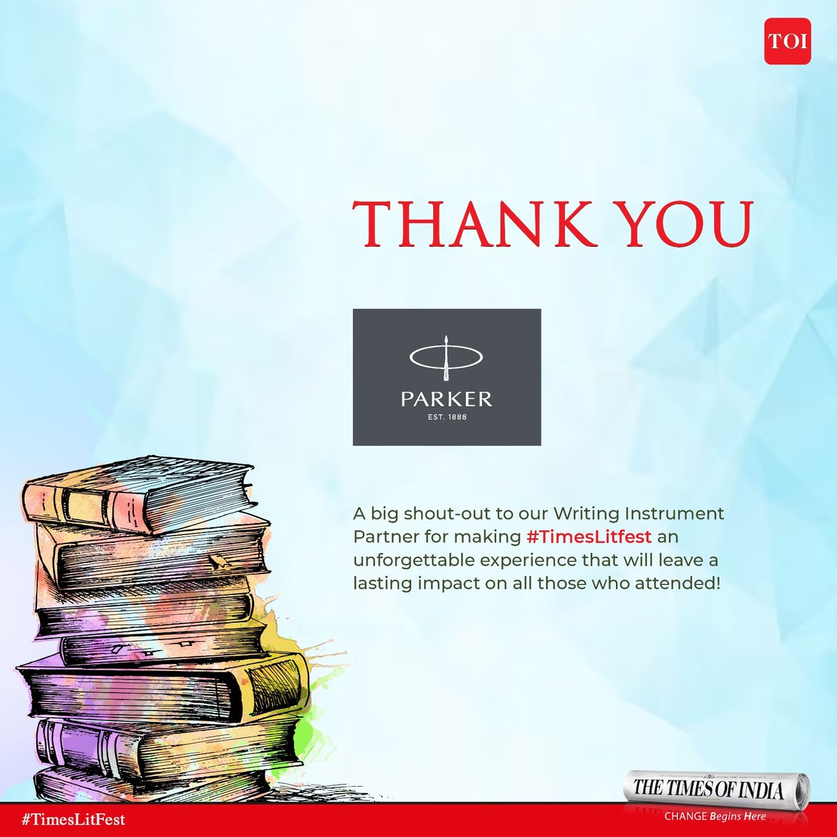 We would like to extend our heartfelt gratitude to #parkerpen, Writing Instrument Partner of #TimesLitfest for supporting us to spread the joy of reading &amp; writing to everyone.

Visit bit.ly/TLFDelhiFB to watch the missed sessions!

#TLFDelhi2023  #OneWorldManyWords