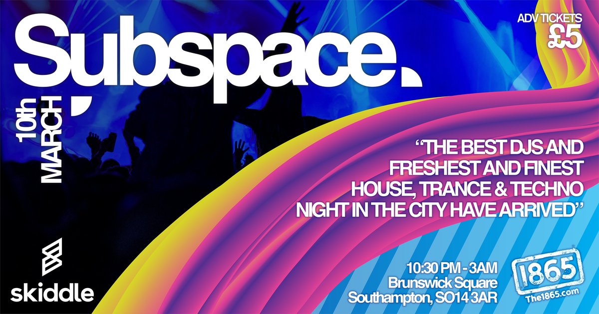 Our 50% discount for the Subspace Weekend in Southampton ends midnight tonight but don't worry, you can still grab earlybird tickets from <a href="/the1865/">The 1865</a> for Friday's Trance event.

We'll be back with a fresh offer when <a href="/SouthamptonFC/">Southampton FC</a>  beat Leeds on Saturday!

#trance #techno #clubbing