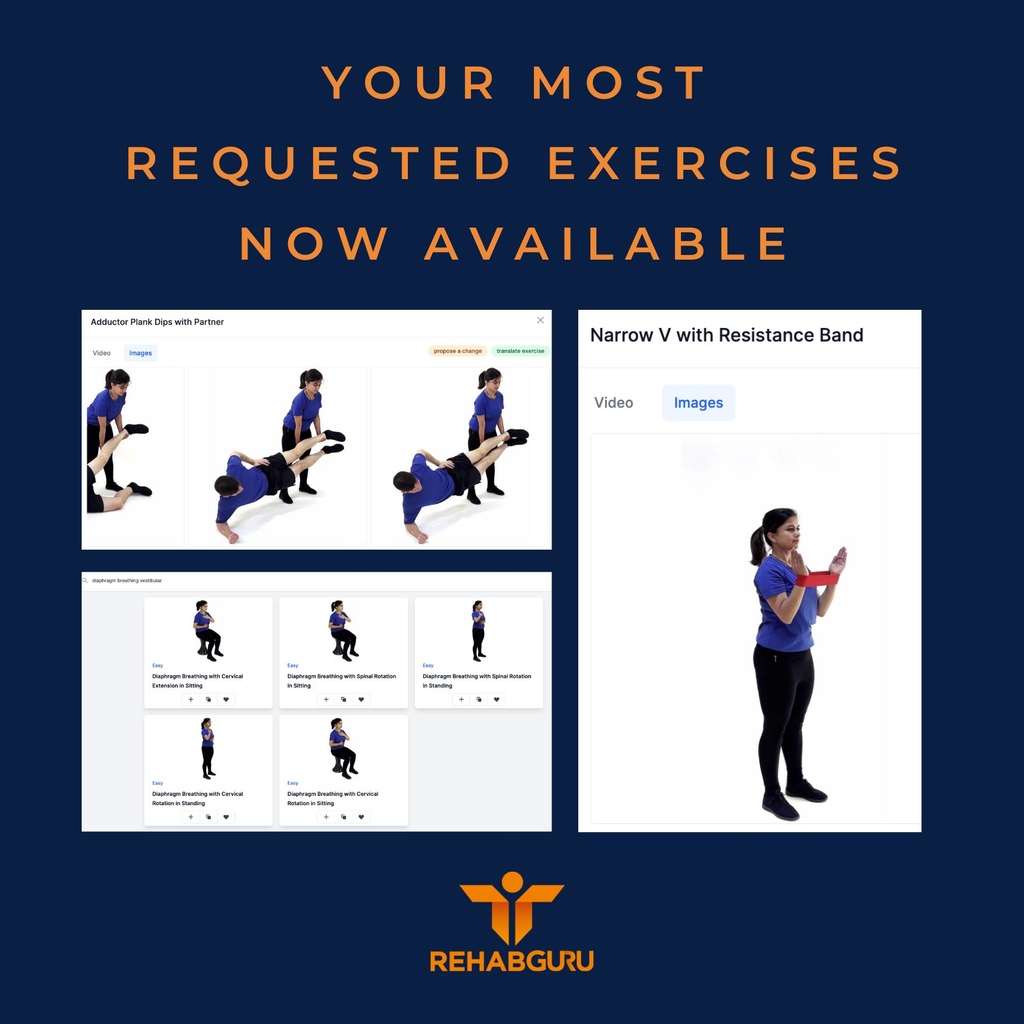 rehab_guru's tweet photo. We're excited to have added nearly 150 new exercises to our already extensive exercise library. If you don't see something you think our community would love, then just get in touch, and we'll add it to future photoshoots #newexercises #exerciseprescription
@drpallavidodia https://t.co/s1eCeP8CY3