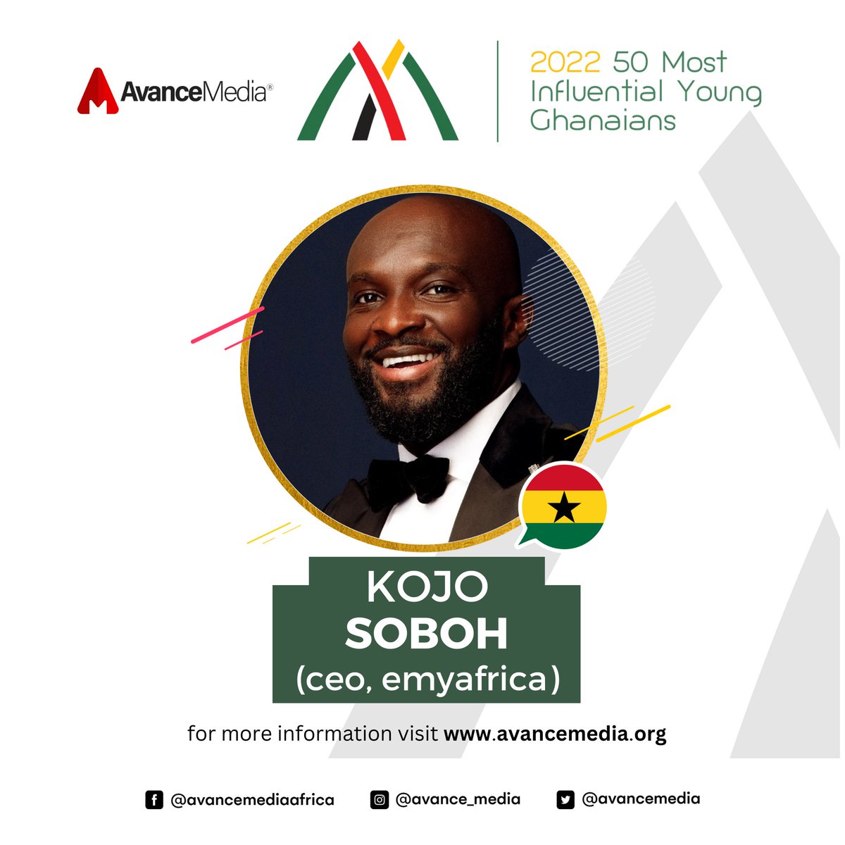 Congrats to <a href="/kojo_soboh/">Kojo Soboh</a> on making <a href="/avancemedia/">Avance Media Africa</a>'s 2022 List of 50 Most Influential Young Ghanaians as the CEO of <a href="/EMYAfrica/">EMY Africa</a> 

avancemedia.org

#50MIYG #AvanceMedia <a href="/UNDPAfrica/">UNDP Africa</a> <a href="/UNDPGhana/">UNDP Ghana</a> <a href="/carbonav/">carbonav</a>