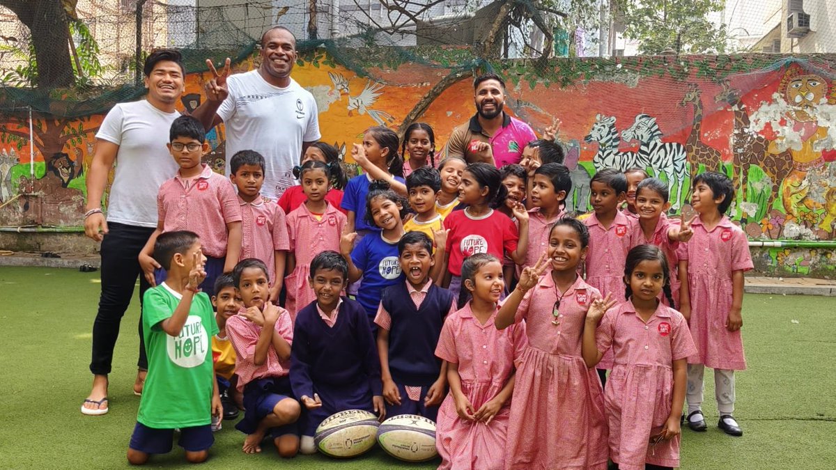 Fiji rugby international Sireli Bobo rocked PT classes at school today! In Kolkata as part of a rugby development tour for the 100 World Legends Sireli will be in India for 10 days working with us to promote the game and values of rugby @100worldlegends @KheloRugby