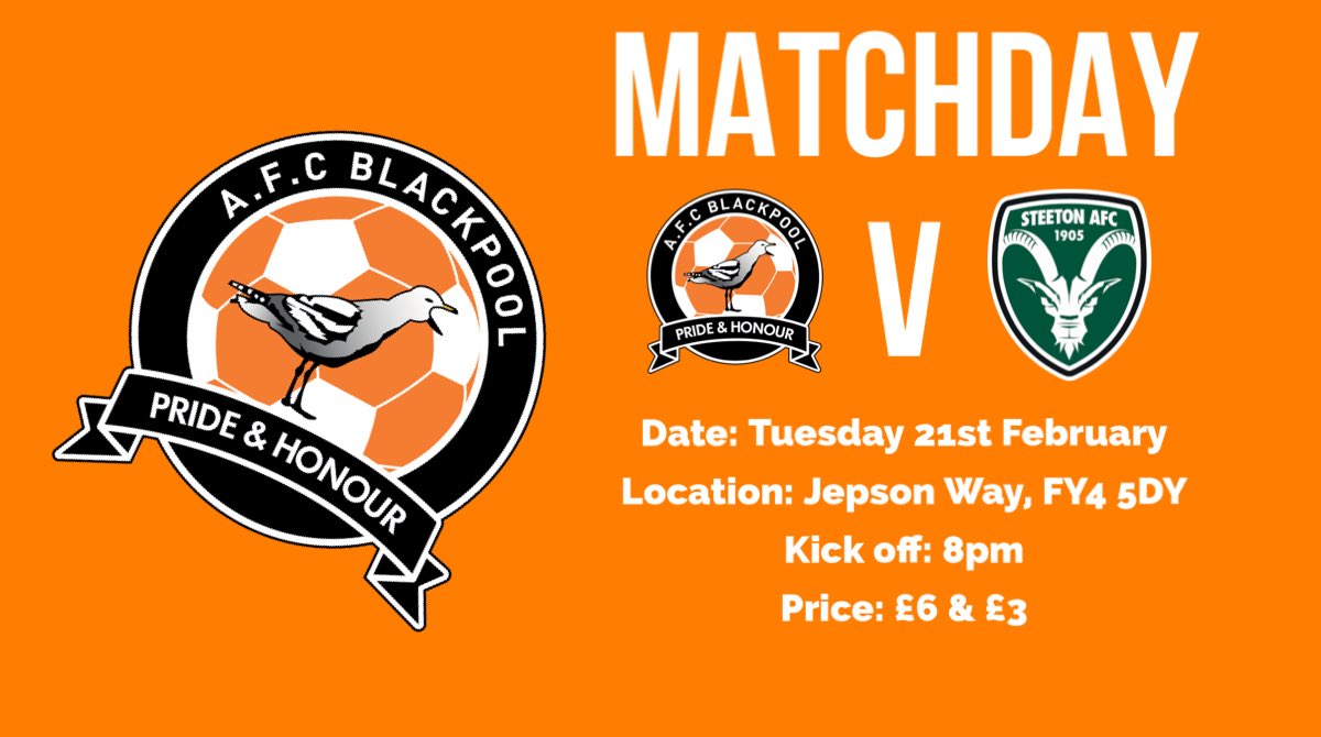 AFCBlackpool's tweet photo. MATCHDAY: 

AFC host seventh placed @Steetonfc tonight in some league action. 

A win for the Mechs would see them go three points behind their opponents in the league table. 

#upthemechs https://t.co/t60R4sDn0F
