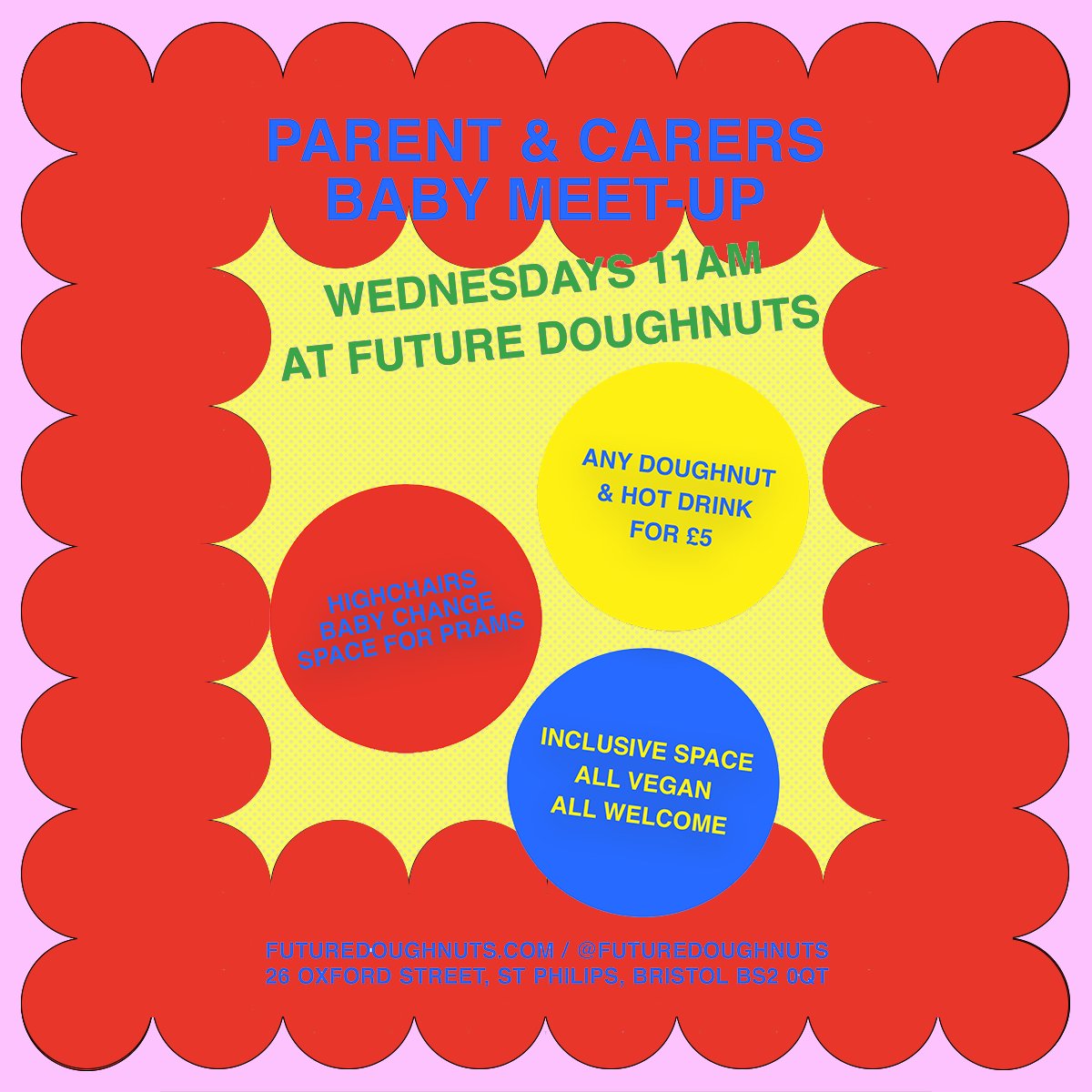 FutureDoughnuts's tweet photo. 🥰THIS WEEK AT FUTURE DOUGHNUTS!🥰

🍼Wednesday we have our weekly  baby meet-up!Join us for a super chilled hangout with other new parents &amp; carers

💚Treat yourself to any doughnut &amp; hot drink for a fiver!

🥯Need a filling lunch? Pop in for our bagel, doughnut &amp; drink lunch... https://t.co/ZrbCvife9t