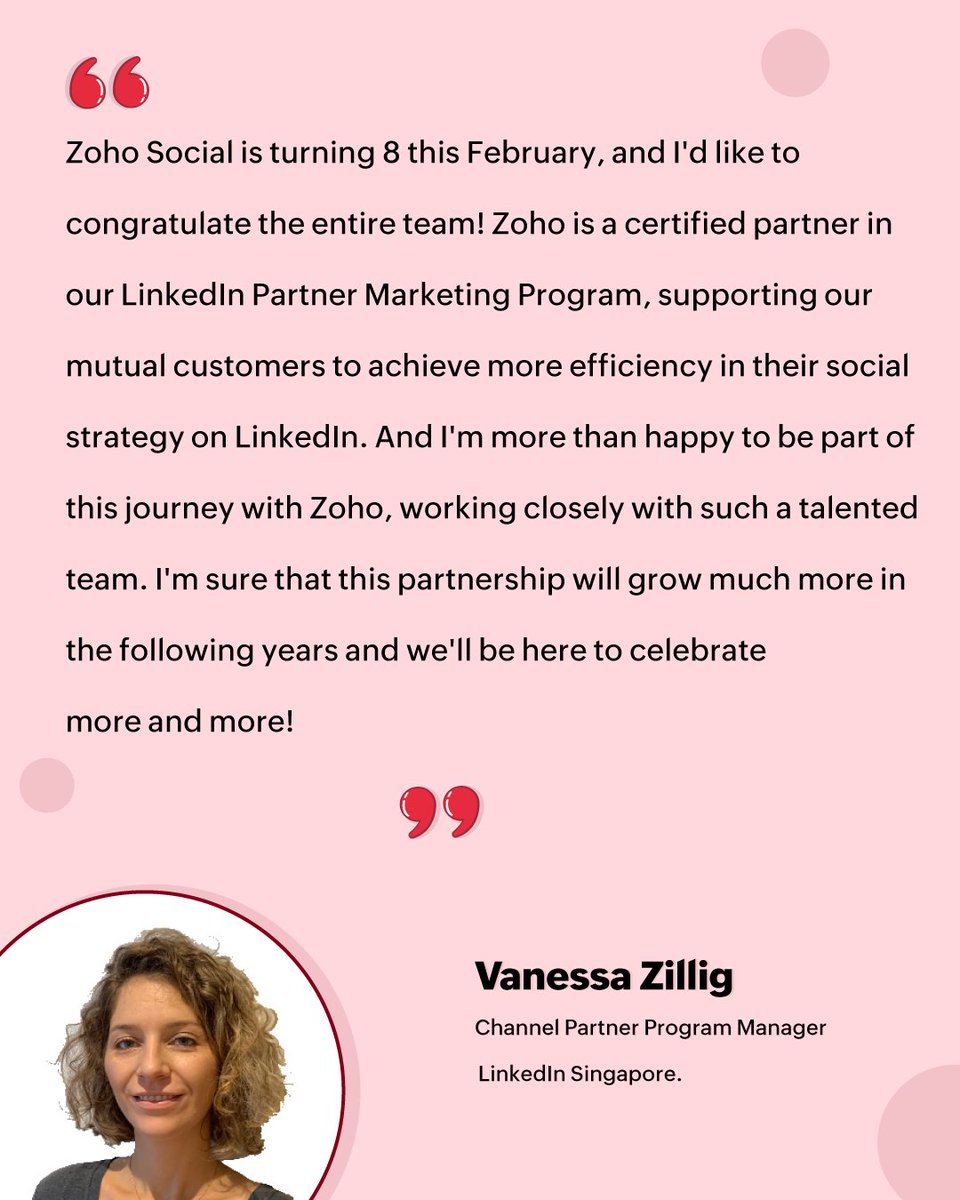 ZohoSocial's tweet photo. Our partners have been an integral part of our journey every step of the way. Let's hear from our product evangelists, whose suggestions, assurance, and support we much cherish 🤗❤️
#Partners #ProductAnniversary #8yearsandcounting #ZohoSocial
1/3 https://t.co/vd56Twnifv