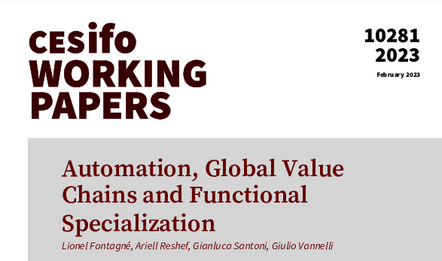 CESifoNetwork's tweet photo. Automation, Global Value Chains and Functional Specialization | Lionel Fontagné, Ariell Reshef, Gianluca Santoni @giulio_vannelli | #EconTwitter #cesifoworkingpapers https://t.co/yGS1tsqi7q https://t.co/hVRVKVmDnO