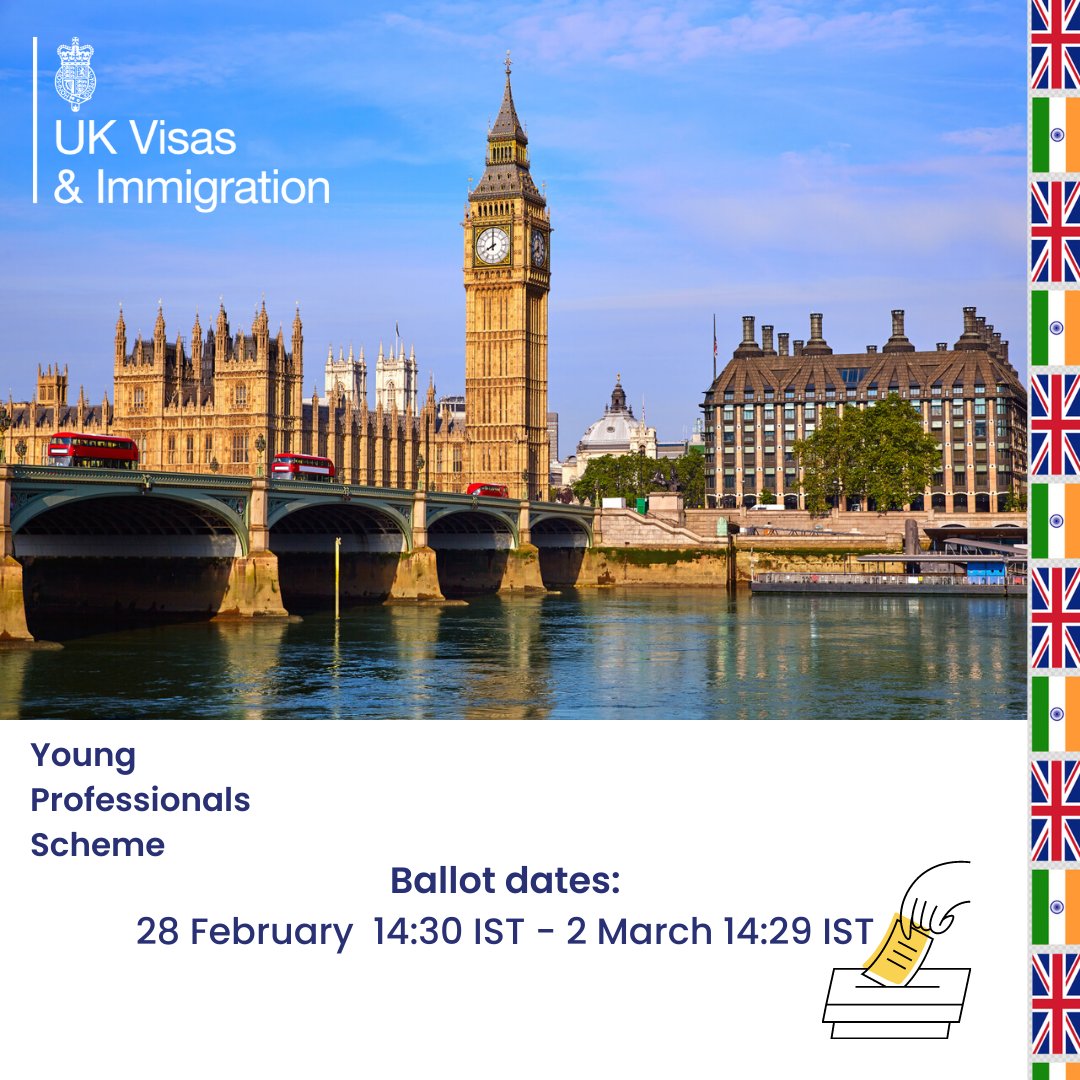 The first Young Professionals Scheme ballot will be open from 14:30 IST on 28 February to 14:29 IST on 2 March.  

Read more about eligibility and how to apply: 👉 🔗 gov.uk/india-young-pr…  

#IndiaYPS #LivingBridge