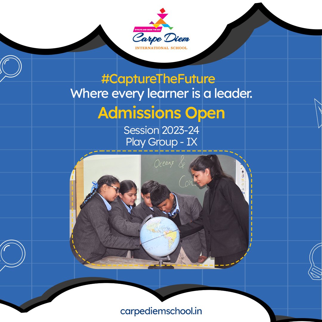 SchoolCarpeDiem's tweet image. Every learner is a leader at Carpe Diem International School. 

📢Admissions Open
📚Session 2023-24 | Play Group to IX

📱: +91 73475 47569
🚏: Village Uppalheri, Rajpura-Sirhind Highway 44, Rajpura, Punjab 140401.

#CaptureTheFuture #StriveToEnhance #CarpeDiemInternationalSchool