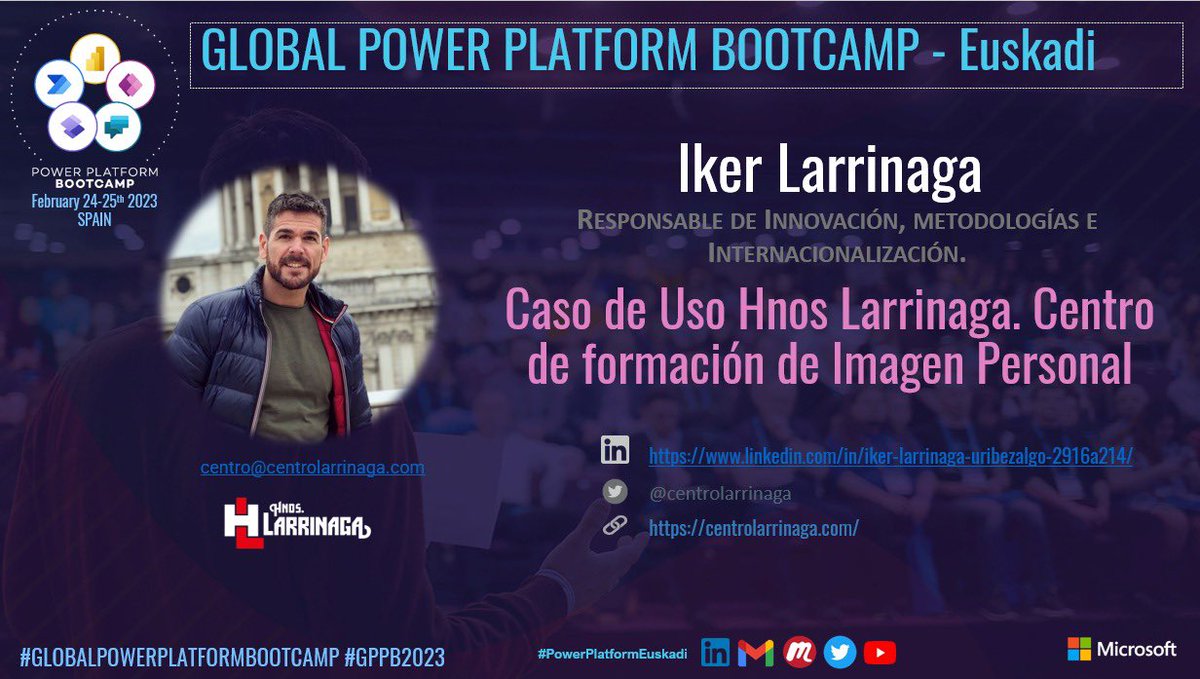centrolarrinaga's tweet image. Estamos muy contentos de presentar en el #GlobalPowerPlatformBootcamp 23 nuestro proyecto “Del dato al Valor” y como la #analiticaDeDatos es un gran aliado para un centro FP. Toda la info:meetu.ps/e/LT0k4/xcdrT/i
@FPeuskadi @samtrial @tknika @AiceIzea @jarevalo_FP @ikerlarrinagafp