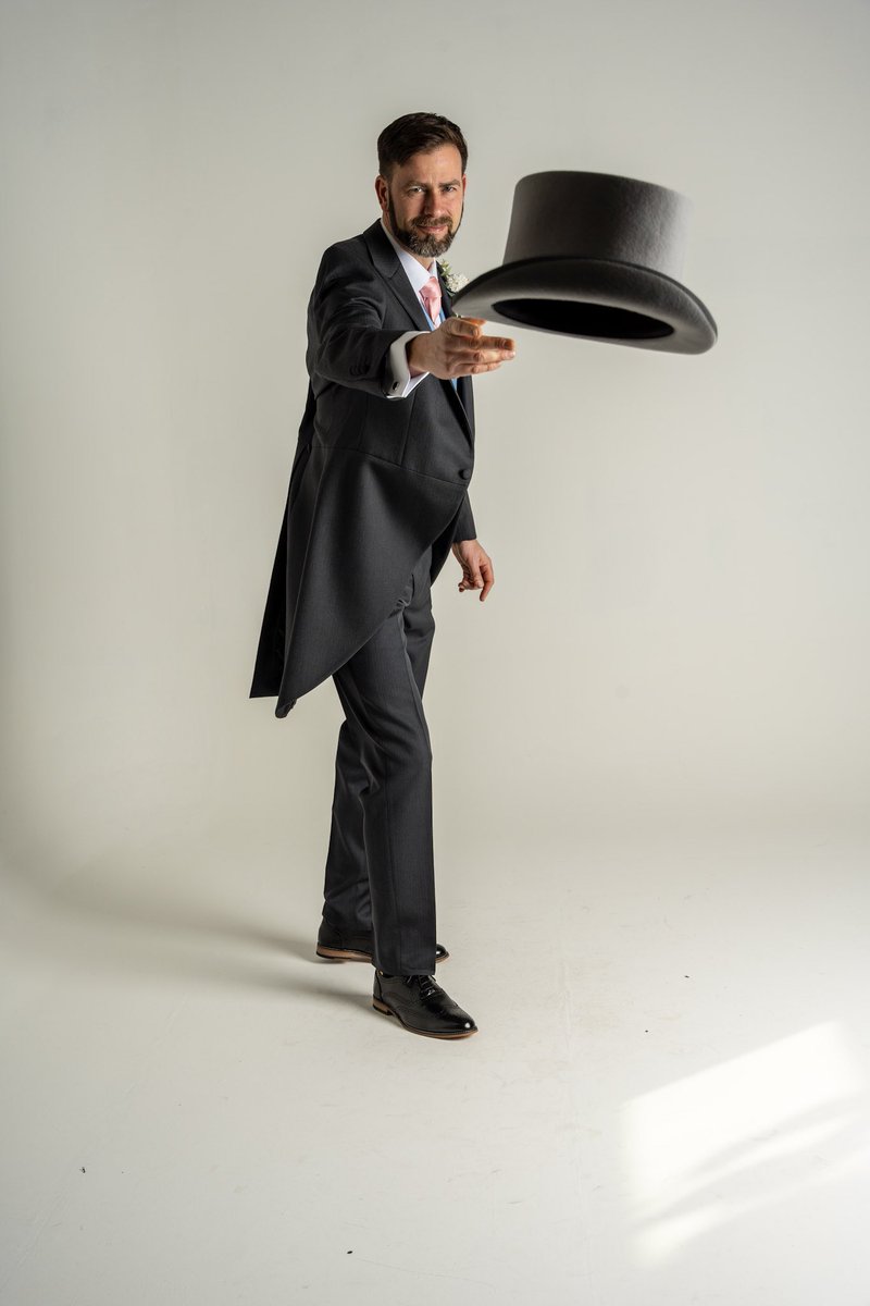 Catch!
You can’t beat top hat and tails. 🎩

<a href="/williamthompson/">williamthompson</a> in action 

William is in our grey herringbone tails 2 piece suit with a sky blue double breasted waistcoat and you can’t forget the grey top hat.