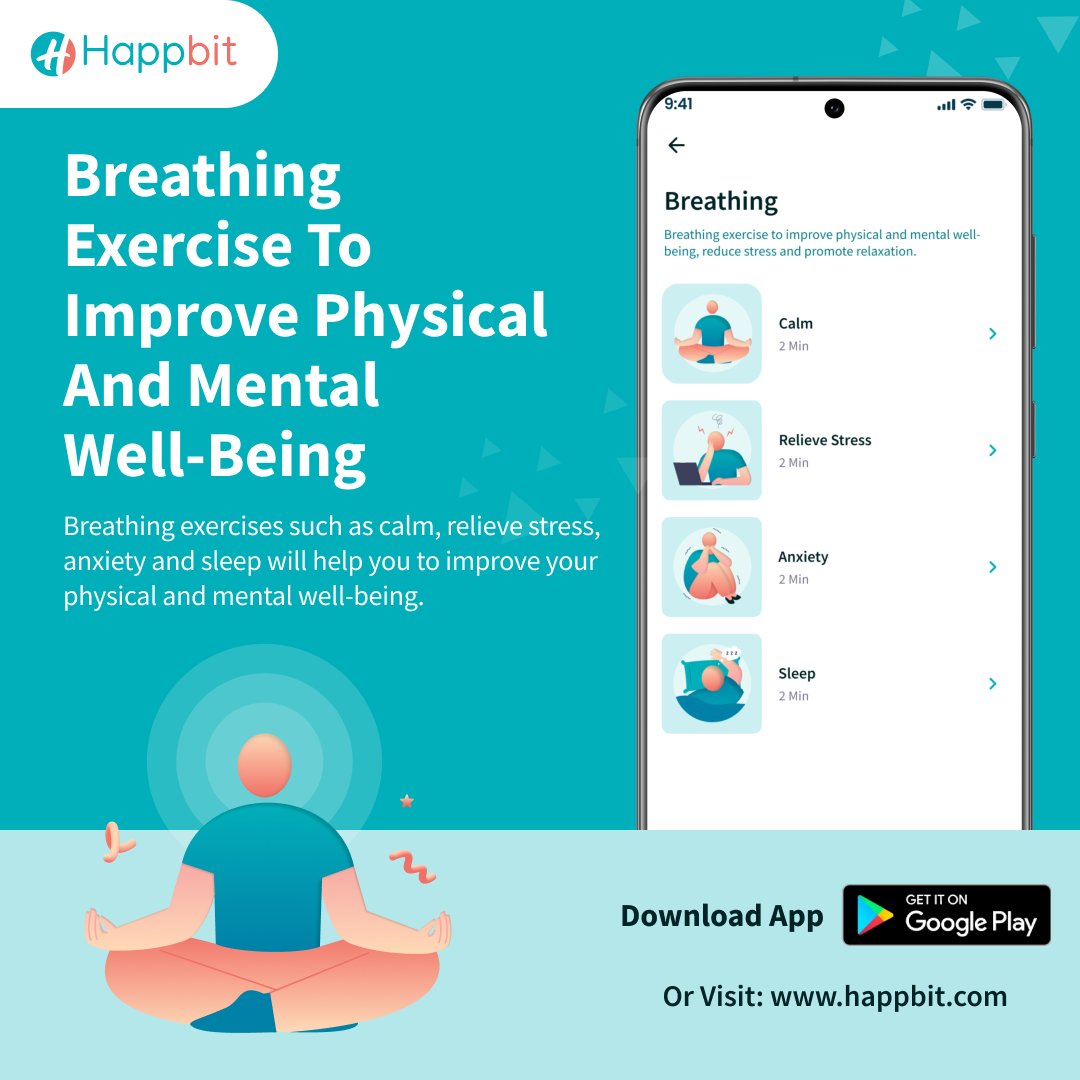 HappbitApp's tweet photo. Breathing exercises such as calm, relieve stress, anxiety and sleep will help you to improve your physical and mental well-being.

Download Happbit App Now 👉 https://t.co/2yUWf8knMg
Or visit: https://t.co/FosWFEyJxQ

#anxiety #wellbeing #depression #stress #sleep https://t.co/44HYhNCppR