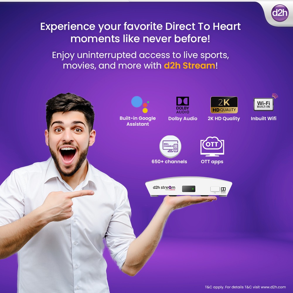 vzyindia's tweet photo. Don't miss a single moment of the action! ⚽🎬 With d2h, you get access to live sports, movies, and more, all in one place. 📺👌

So why wait? Switch to d2h now!
.
.
#d2h #DirectToHeart #Clarity #HD #Entertainment #Service #Experience #SwitchTod2h #d2hStream #Benefits #Features https://t.co/OOd3E0Hh6L
