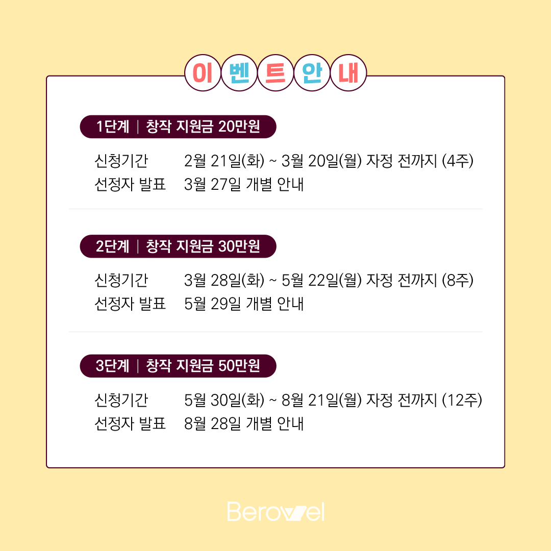 berovelofficial's tweet photo. 비로벨 당연혜 (🌼❛ ֊ ❛„)

작가님들의 연재를 응원하는 특별한 이벤트를 진행중!
비로벨에서 연재하고 최대 100만 원 받아가세요💛

자세한 내용은 플랜-V 6호를 확인해 주세요!
https://t.co/hnuCVQ7C6b

#자유연재 #비로벨 #작가혜택 https://t.co/xJzZA4Yqmy
