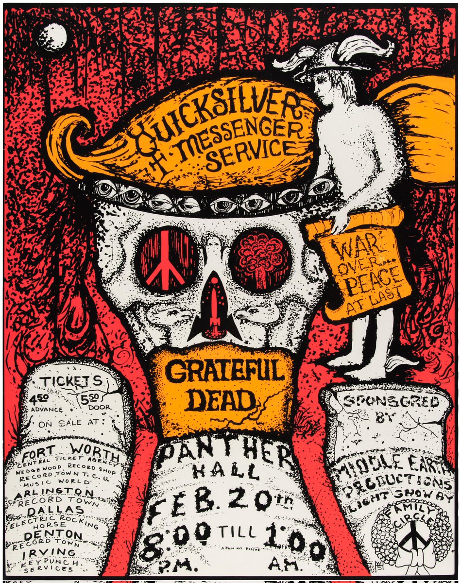 Poster From The Past
Panther Hall, Fort Worth, Texas, 53 years ago on February 20th, 1970. 
The show featured the Grateful Dead, Quicksilver Messenger Service and an un-credited ZZ Top   “War Over • Peace At Last”
🎨FunKit