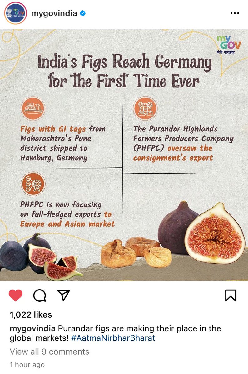 RohanUrsal's tweet photo. Hon.Shri @PiyushGoyal Sir, nearly an year after we exported India’s 1st trial consignment of GI tagged Purandar Figs to Germany,we now have exported India’s 1st commercial consignment of GI Purandar Figs to Hong Kong
@supriya_sule @PiyushGoyalOffc @CimGOI @APEDADOC @tourismgoi https://t.co/anoh0FEI6U