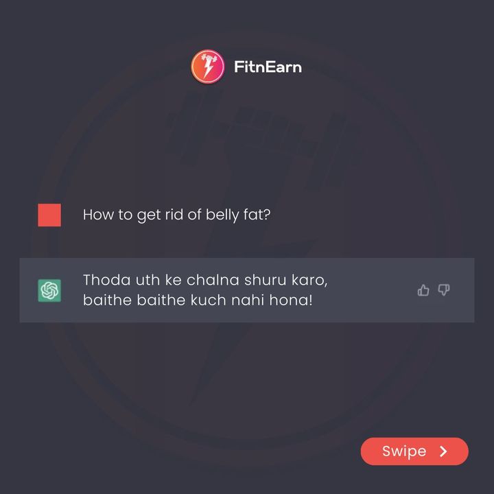 FitnEarn's tweet photo. Reality check with chapalgpt 😭😭 

#chatgpt #chatgptmemes  #conversationwithai #chatgptconversation #fitnearn #ai  #flyingchappal #healthylifestyle #healthy #fitlifestyle https://t.co/xB5TL7CUAy