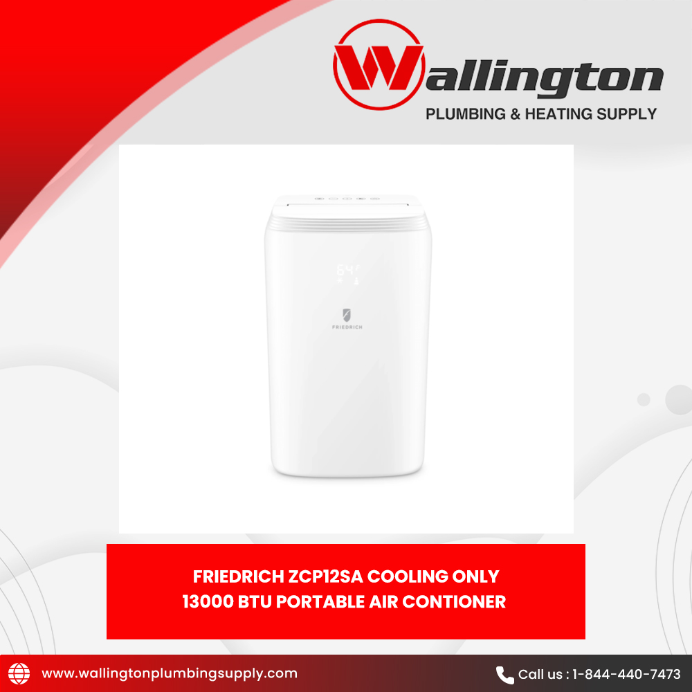 WALLINGTONPLUMB's tweet image. Control the Friedrich ZCP12SA Cooling Portable Air Conditioner from afar with its built-in wi-fi feature. Buy this 13000 BTU cooling unit at Wallington Plumbing Supply. Learn more at bit.ly/3REUjqN

#wallingtonplumbingsupply #airconditioning #builtinwifi