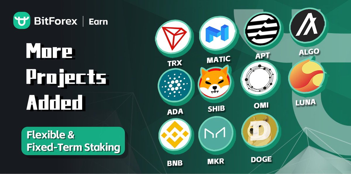 bitforexcom's tweet photo. #BitForexEarn
We're happy to announce #BitForex has added more projects to the Fexible and Fix-Term Staking!
🐋Staking now: https://t.co/IcDZHLBf3M
@Cardano @BNBCHAIN @TronixTrx @0xPolygon @Shibtoken @MakerDAO @AptosLabs @ecomi_ @dogecoin @AlgoFoundation @terra_money https://t.co/aOCEskKwtu