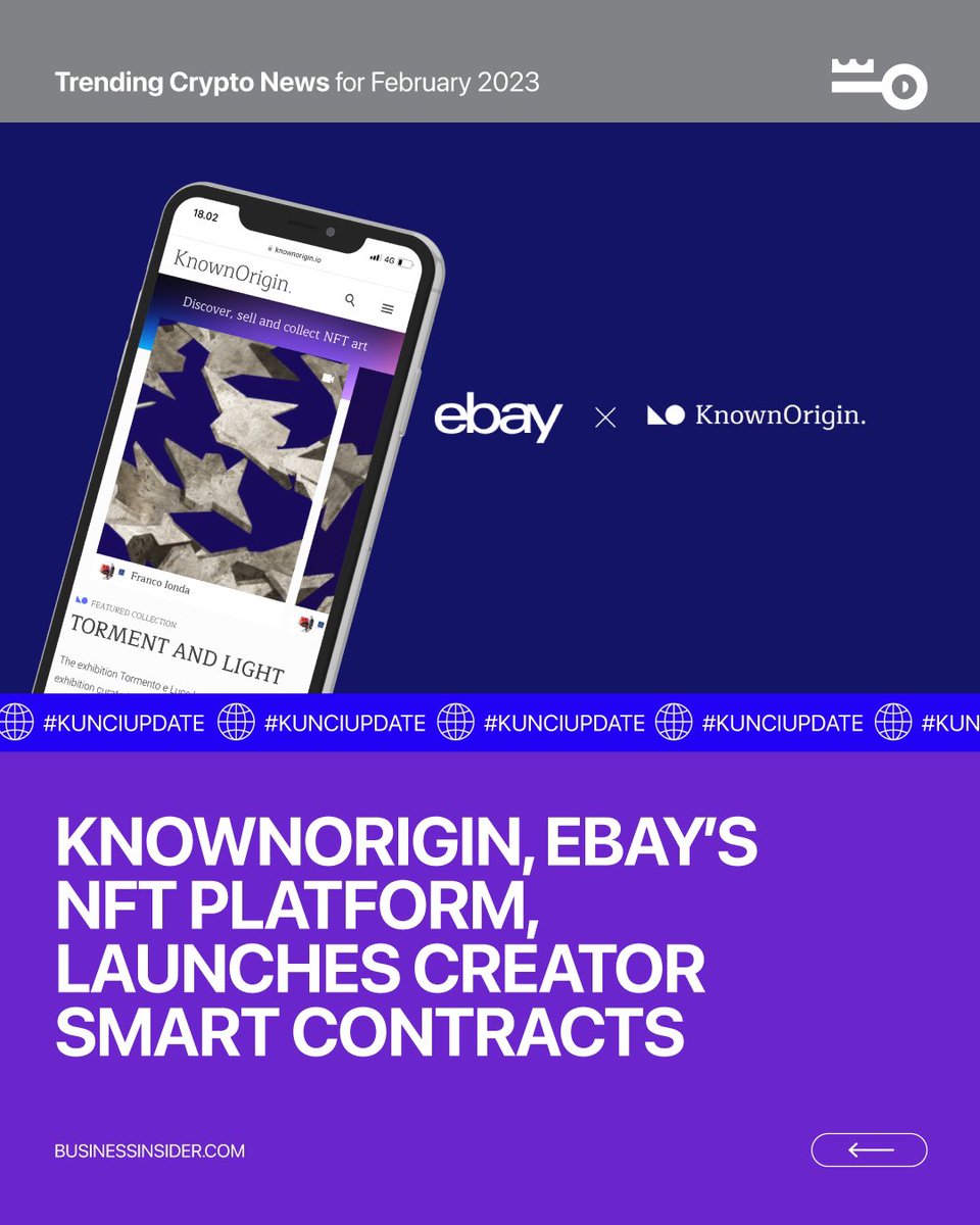 Kuncicoin_id's tweet photo. 2/2

3. KnowOrigin, eBay’s NFT Platform, Launches Creator Smart Contracts
4. Abu Dhabi To Support Growth Of Web3 Startups With $2B
5. Sony Strikes Into Web3 with Startale Labs Enterprise

#PAKAIKUNCICOIN #kunciupdate #kuncicoin #kuncicoinindonesia #cryptocurrency https://t.co/Q2QtkpJosF