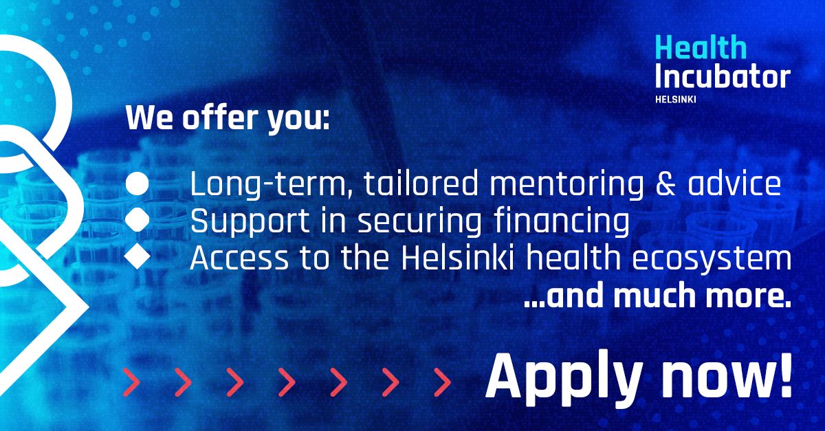 Health Capital Helsinki (@healthhelsinki) on Twitter photo 📣 Attention innovative early-stage #healthstartups!
#HealthIncubatorHelsinki is now open for applications. Check out the program and apply by 19 March! ➡️ healthincubatorhelsinki.com/new-idea
<a href="/helsinkibiz/">Business Helsinki</a> <a href="/HelsinkiUniMed/">Medicine and Health, University of Helsinki</a> <a href="/terkko/">Terkko Health Hub</a> <a href="/IncubatorsUH/">Helsinki Incubators</a> 📣 Attention innovative early-stage #healthstartups!
#HealthIncubatorHelsinki is now open for applications. Check out the program and apply by 19 March! ➡️ healthincubatorhelsinki.com/new-idea
<a href="/helsinkibiz/">Business Helsinki</a> <a href="/HelsinkiUniMed/">Medicine and Health, University of Helsinki</a> <a href="/terkko/">Terkko Health Hub</a> <a href="/IncubatorsUH/">Helsinki Incubators</a>