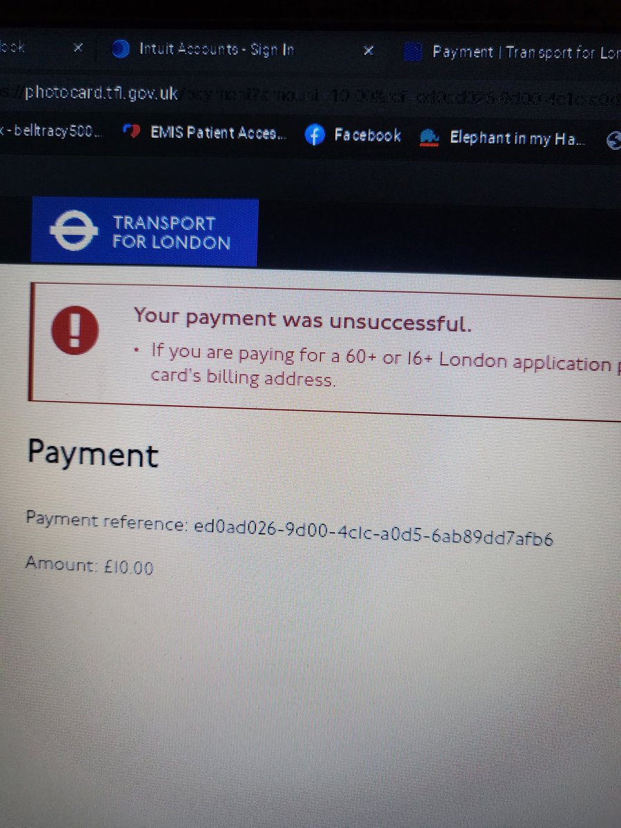 TracyAnnBell's tweet photo. @TfL Still no joy with payment through website.
I phoned customer service and they couldn't answer the query either. I have tried several times. 
They said they've passed my query to a 'Supervisor' but with no result. Tried again this morning.... 
Help! https://t.co/ATRp7Xqzu1